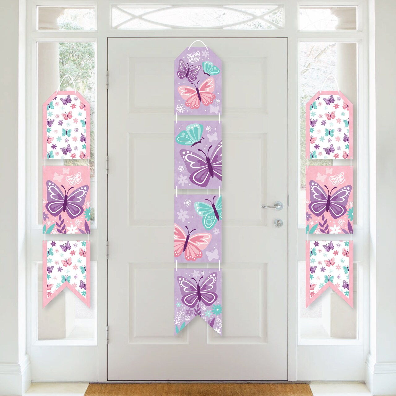 Big Dot of Happiness Beautiful Butterfly - Hanging Vertical Paper Banners - Floral Baby Shower Birthday Party Wall Decoration Kit - Indoor Door Decor